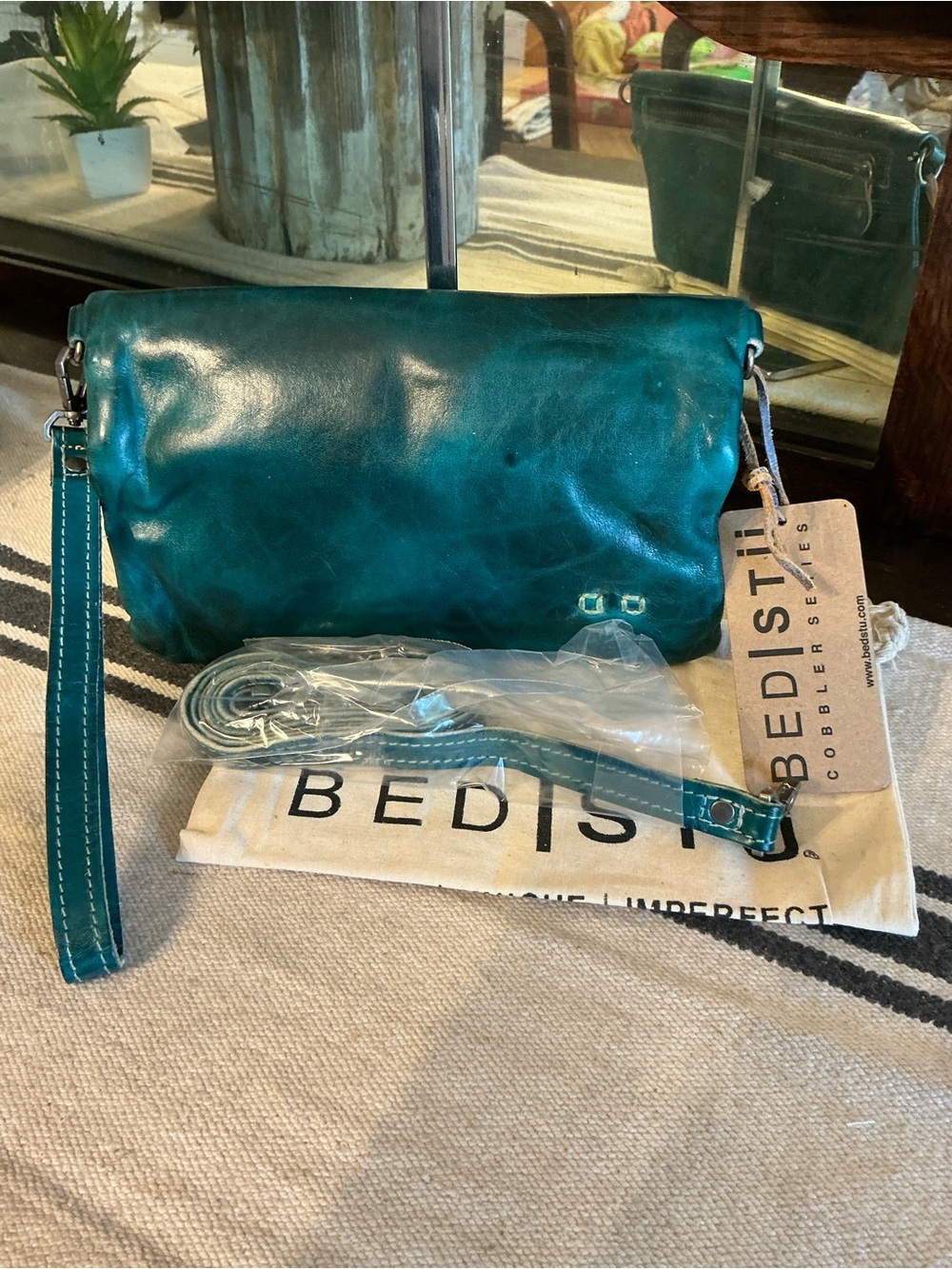 NWT Bed Stu Cadence Wallet Wristlet Crossbody Bag Arctic Teal Driftwood  $179